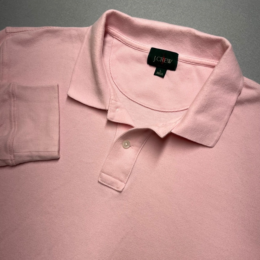 J Crew Mens‎ Pink Long Sleeve Polo Shirt Size L Cotton Collared Casual